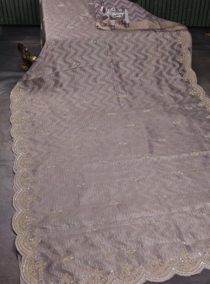 Pastel Lavender Tissue Embroidery Silk Saree