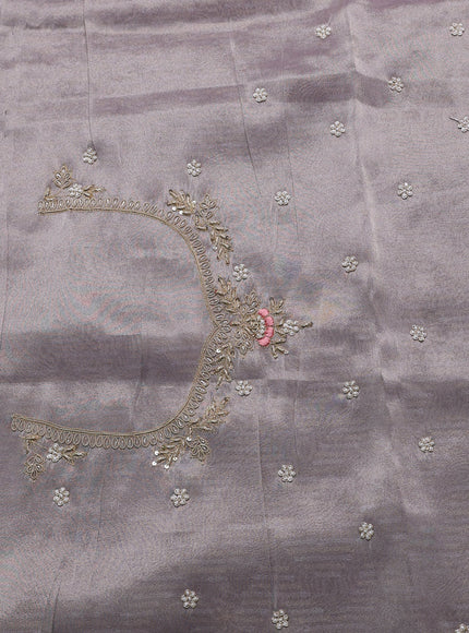 Pastel Lavender Tissue Embroidery Silk Saree
