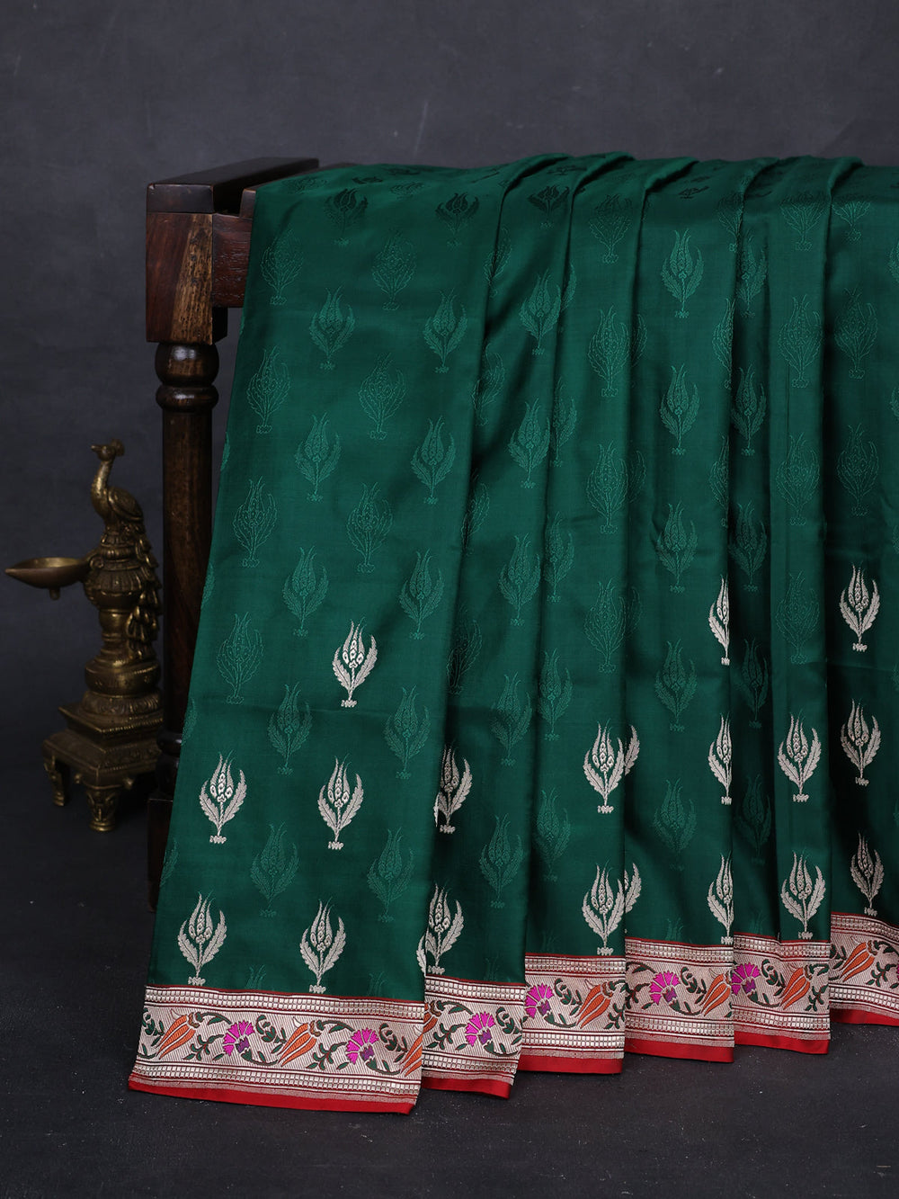 Green - Red Banarasi Silk Saree