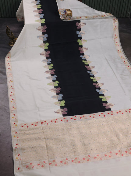 Black - Cream Banarasi Kora Silk Saree