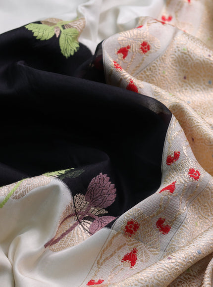 Black - Cream Banarasi Kora Silk Saree