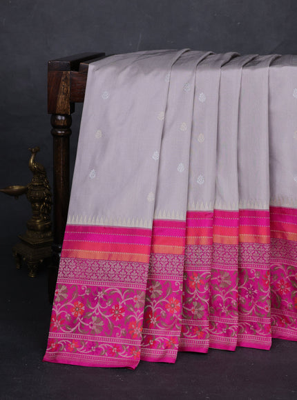 Grey - Rani Pink Banarasi Silk Saree