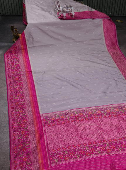 Grey - Rani Pink Banarasi Silk Saree