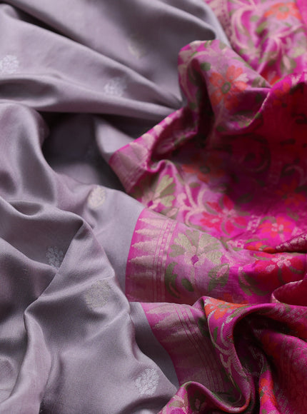 Grey - Rani Pink Banarasi Silk Saree
