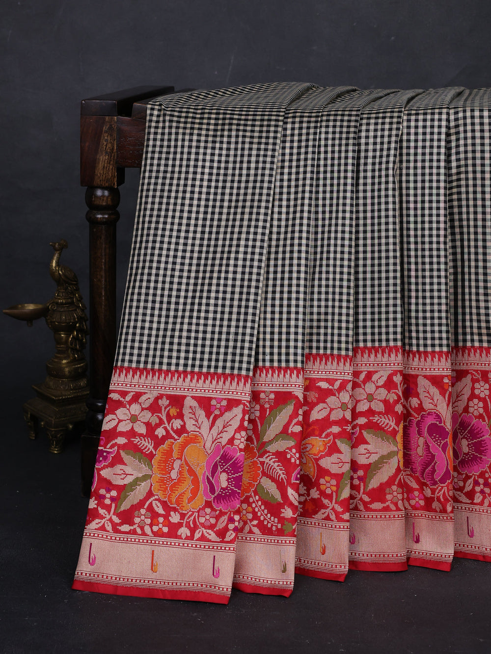 Black - Red Banarasi Silk Saree