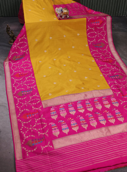 Yellow - Pink Banarasi Silk Saree