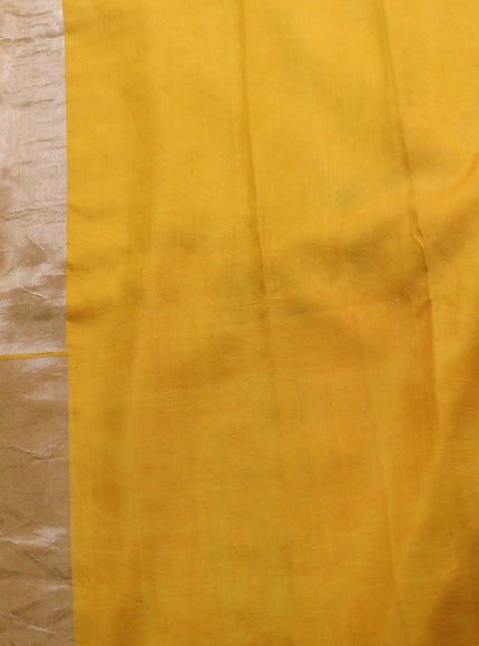Pista Green - Yellow Banarasi Tussar Silk Saree - Hand Painted Pallu & Border