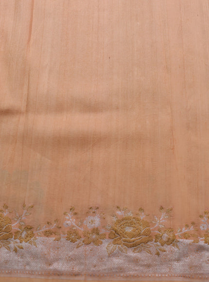 Gajri - Beige Banarasi Tussar Silk Saree - Hand Painted Pallu & Border