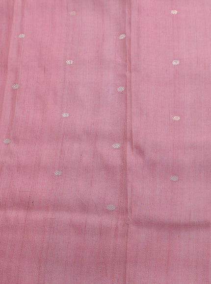 Off White - Teal Banarasi Tussar Silk Saree - Hand Painted Pallu & Border