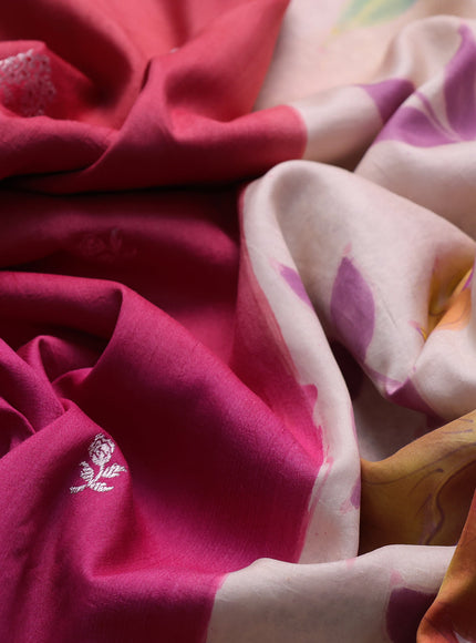 Pink Ombre - Beige Banarasi Tussar Silk Saree - Hand Painted Pallu & Border