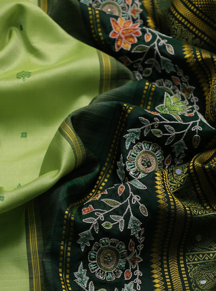 Pista Green - Bottle Green Pure Kanchipuram Silk Embroidery Saree