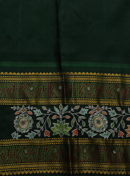 Pista Green - Bottle Green Pure Kanchipuram Silk Embroidery Saree