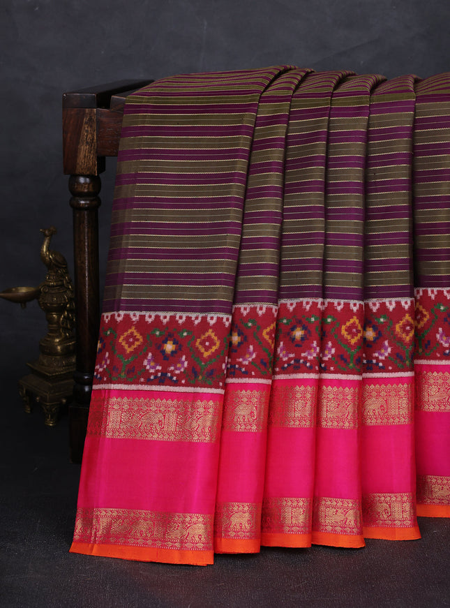 Mehendi Green - Rani Pink Pure Kanchipuram Silk Saree With Patan Patola Border