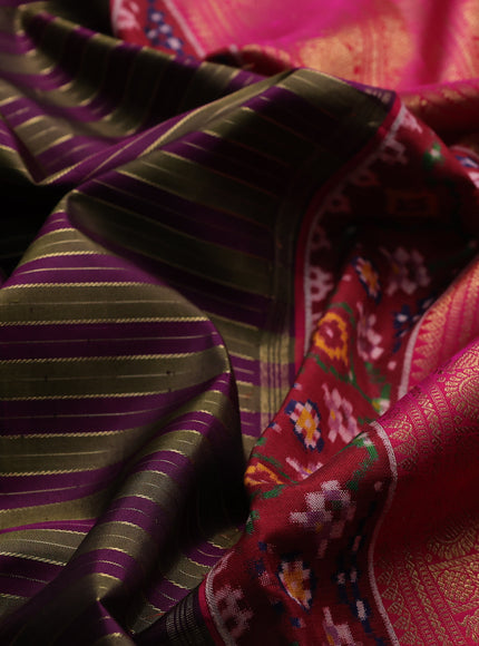 Mehendi Green - Rani Pink Pure Kanchipuram Silk Saree With Patan Patola Border