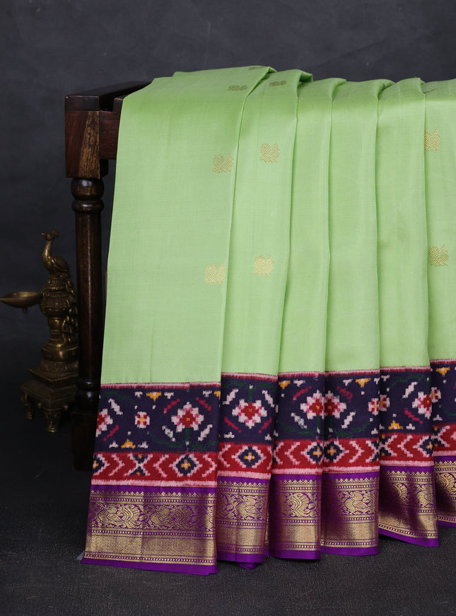 Pista Green - Purple Pure Kanchipuram Silk Saree With Patan Patola Border