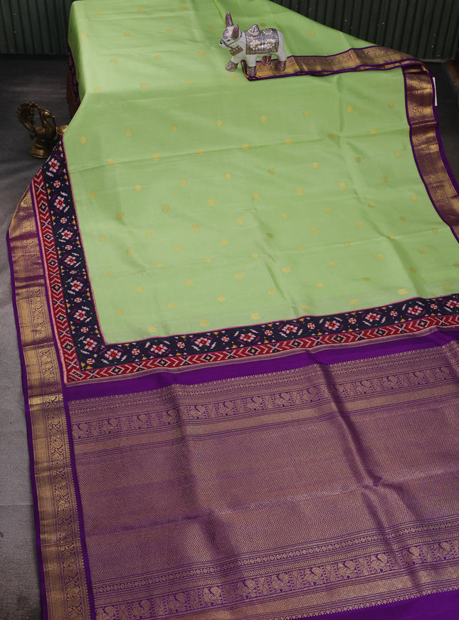 Pista Green - Purple Pure Kanchipuram Silk Saree With Patan Patola Border