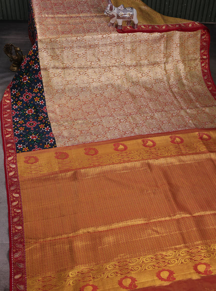 Gold - Red Pure Kanchipuram Tissue Silk Saree With Patan Patola Border