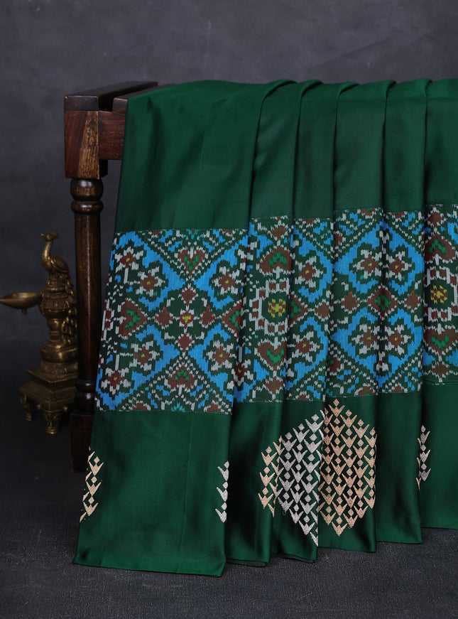 Bottle Green Banarasi Silk Saree With Ikat Border