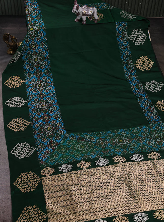 Bottle Green Banarasi Silk Saree With Ikat Border