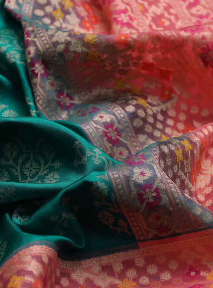 Teal Blue - Peach Banarasi Silk Saree