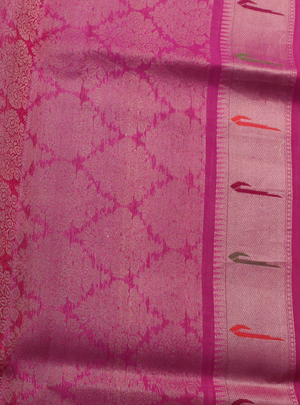 Parrot Green - Pink Banarasi Kora Silk Saree