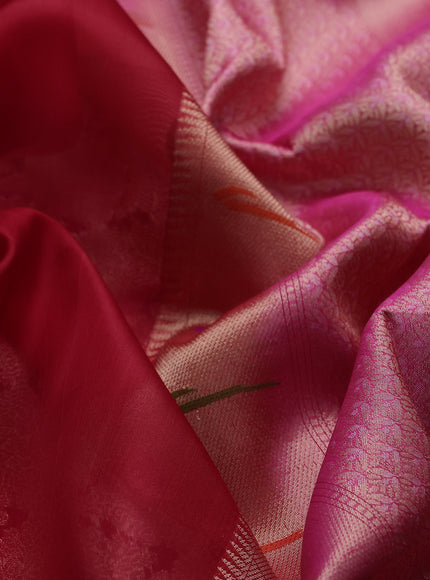 Red - Pink Banarasi Kora Silk Saree