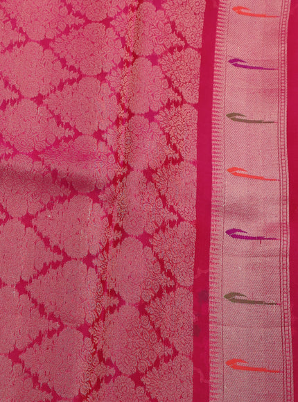 Red - Pink Banarasi Kora Silk Saree