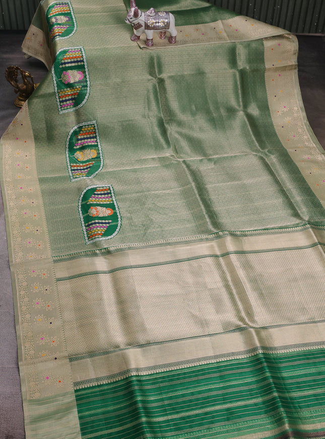 Green - Pastel Green Banarasi Kora Silk Saree
