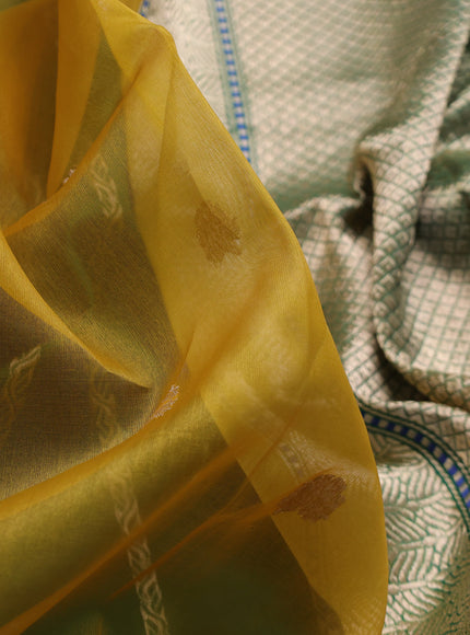 Yellow - Green Banarasi Kora Silk Saree