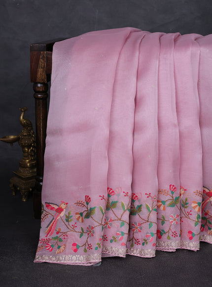 Dusty Rose Organza Embroidery Silk Saree