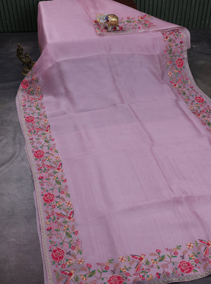 Dusty Rose Organza Embroidery Silk Saree