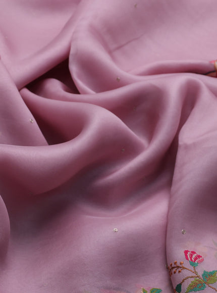 Dusty Rose Organza Embroidery Silk Saree