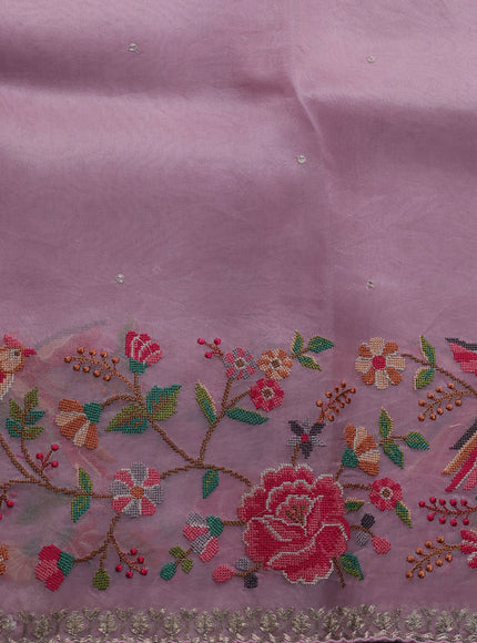 Dusty Rose Organza Embroidery Silk Saree