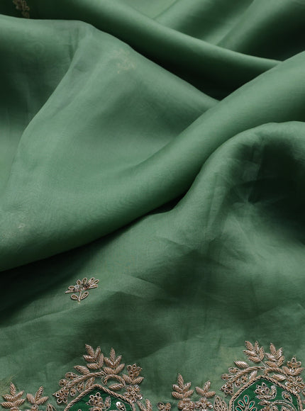 Green - Bottle Green Organza Embroidery Silk Saree With Readymade Blouse