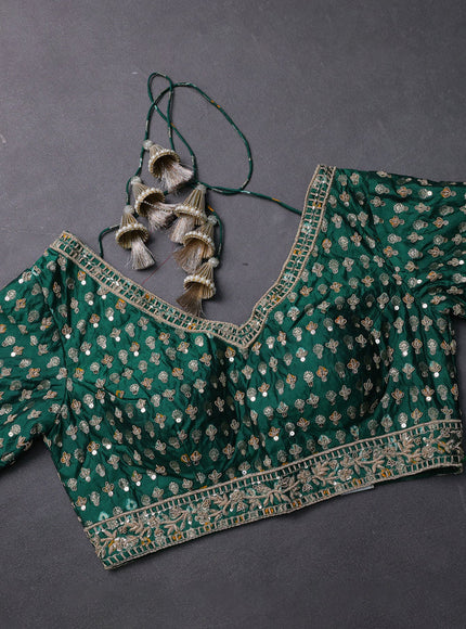 Green - Bottle Green Organza Embroidery Silk Saree With Readymade Blouse