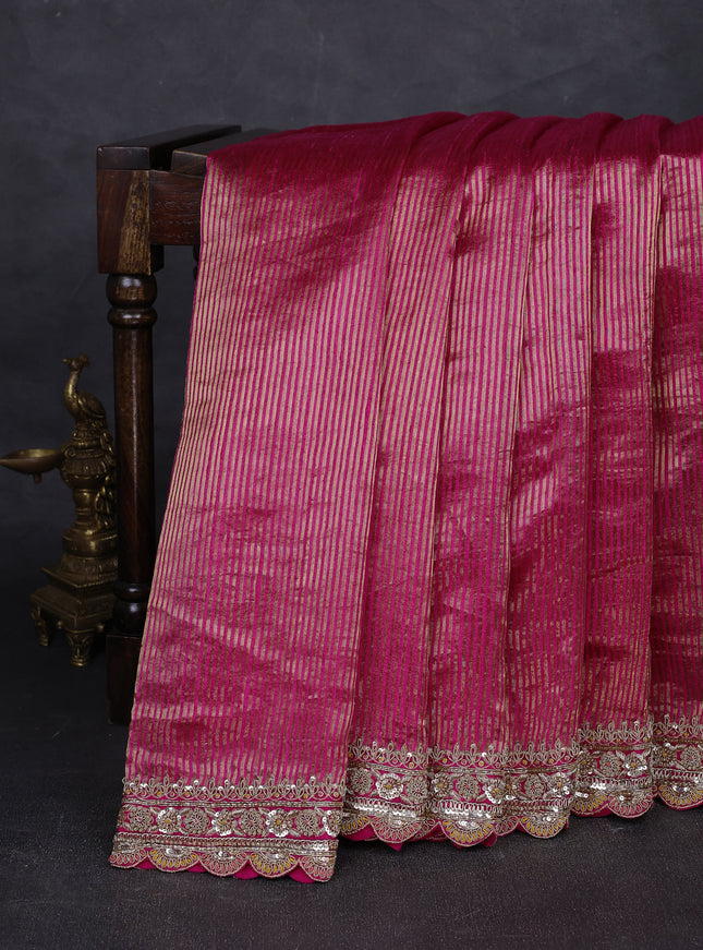 Rani Pink Chanderi Silk Embroidery Saree With Readymade Blouse