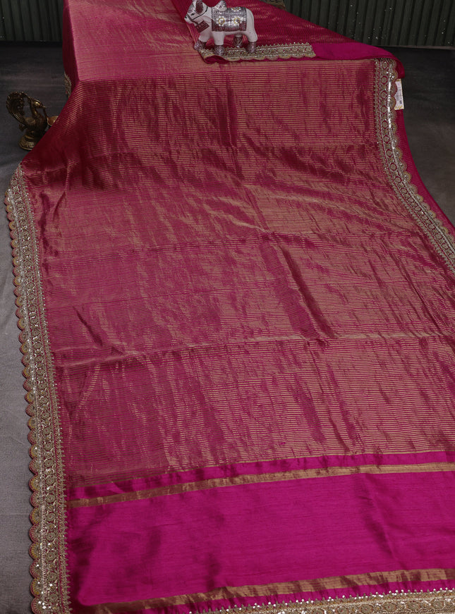 Rani Pink Chanderi Silk Embroidery Saree With Readymade Blouse