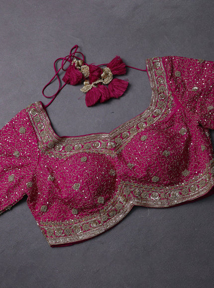 Rani Pink Chanderi Silk Embroidery Saree With Readymade Blouse