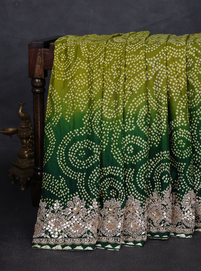 Green - Bottle Green Gajji Silk Bandhani Embroidery Saree