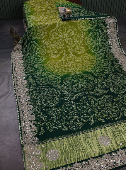 Green - Bottle Green Gajji Silk Bandhani Embroidery Saree