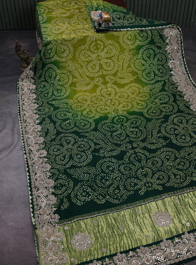 Green - Bottle Green Gajji Silk Bandhani Embroidery Saree