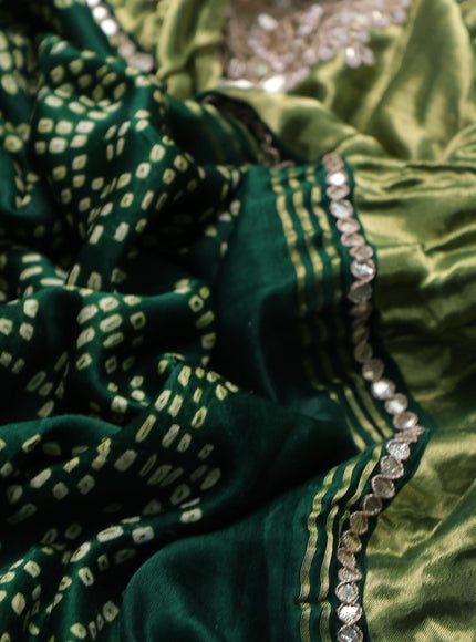 Green - Bottle Green Gajji Silk Bandhani Embroidery Saree