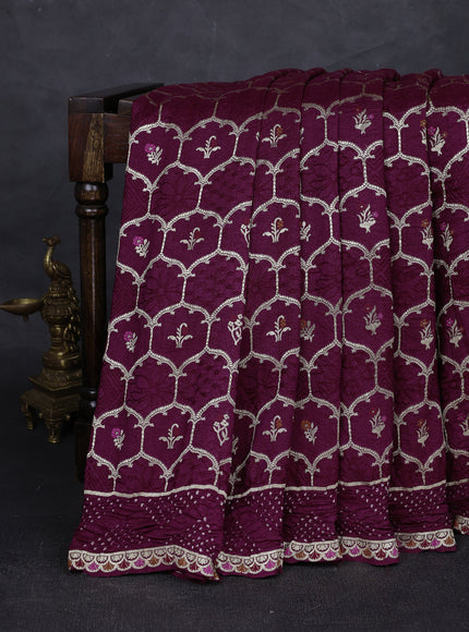 Wine Raw Silk Bandhani Saree