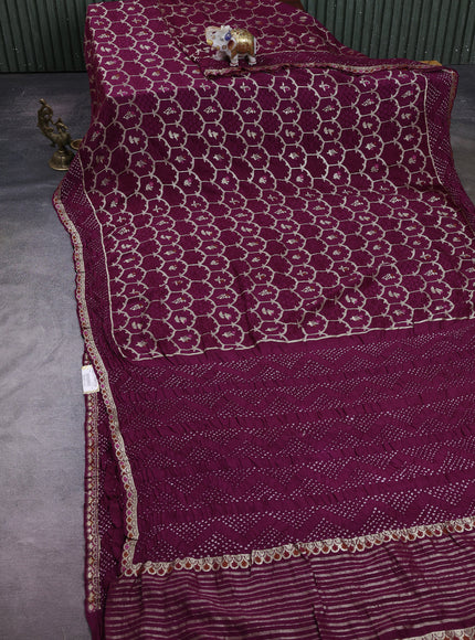Wine Raw Silk Bandhani Saree