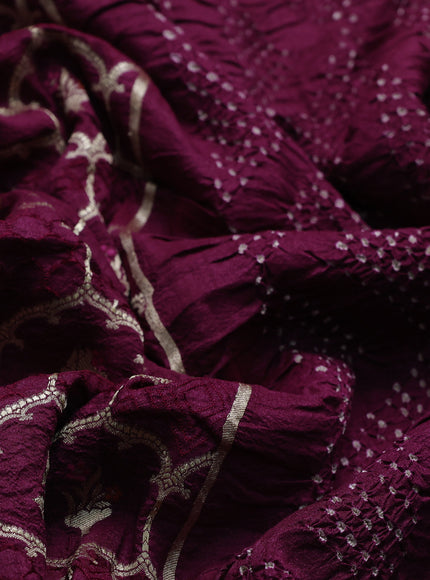 Wine Raw Silk Bandhani Saree