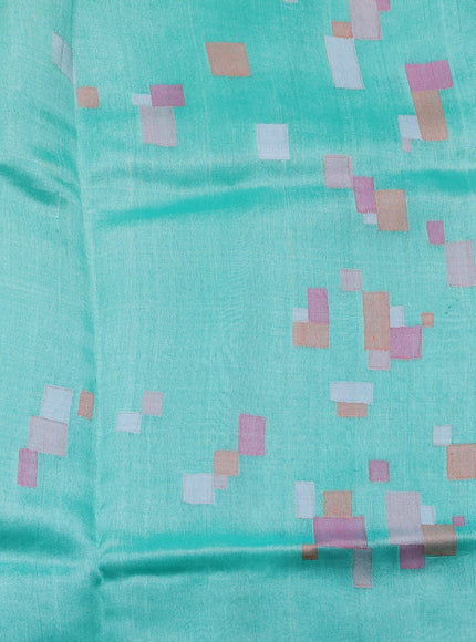 Mint Blue - Off White Muslin Organza With Ikkat Border