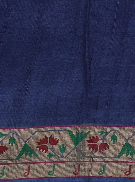 Grey - Blue Tussar Printed Silk Saree
