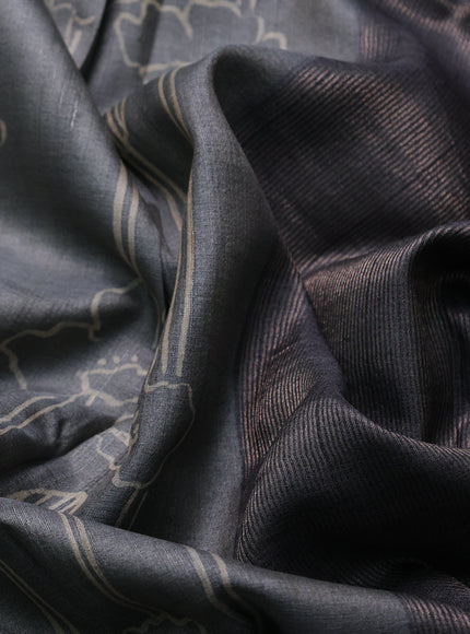 Grey Tussar Printed Silk Saree