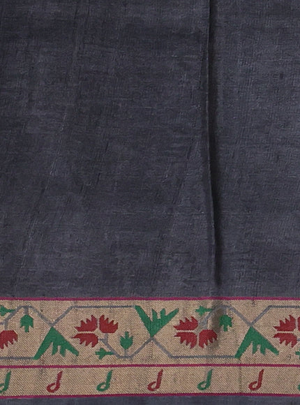Grey Tussar Printed Silk Saree