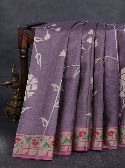 Lilac - Mauve Pink Tussar Printed Silk Saree